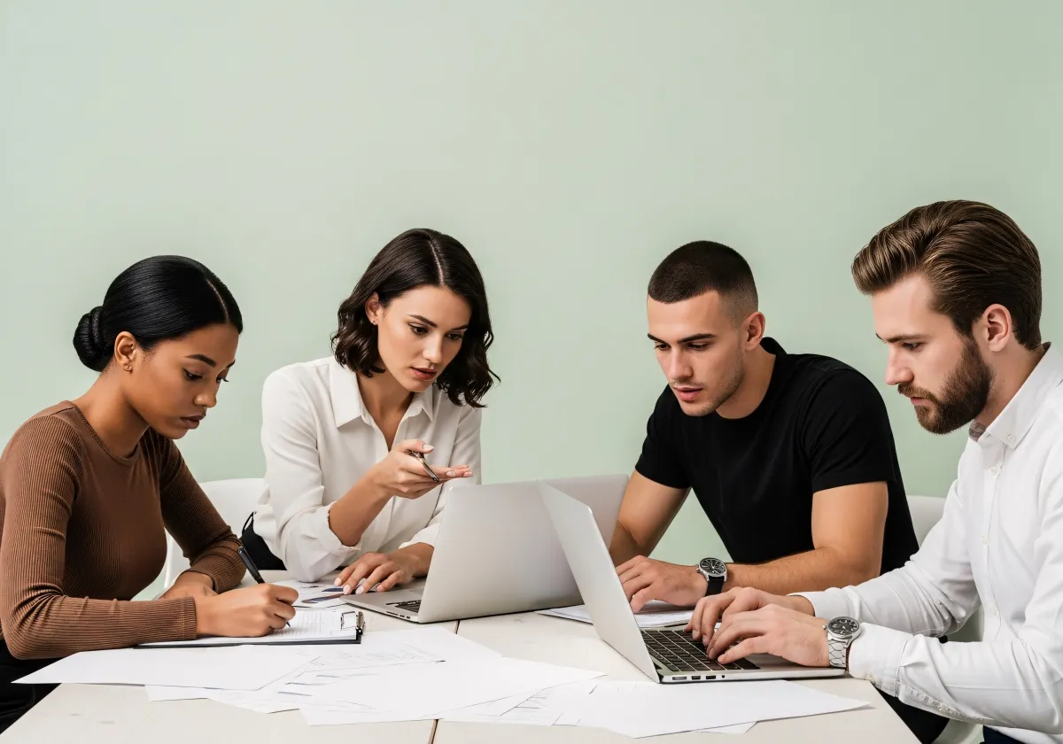 Analytics team collaborating in the office