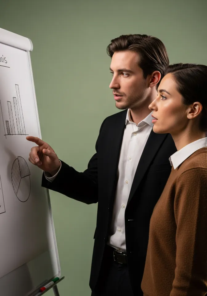 Data-driven team meeting in office