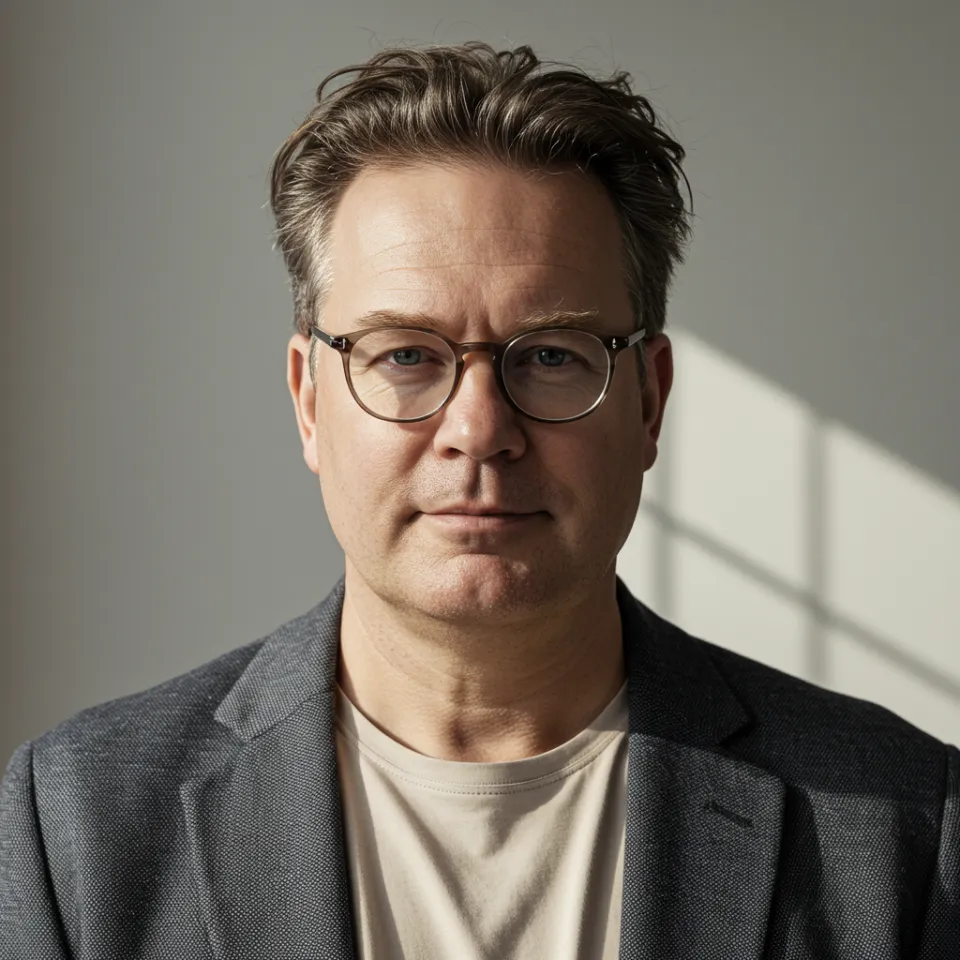 Male data specialist with glasses in office